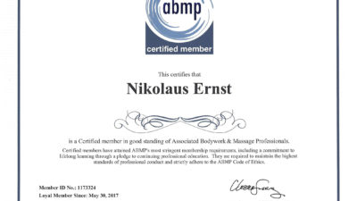 Certified Member of Associated Bodywork and Massage Professionals