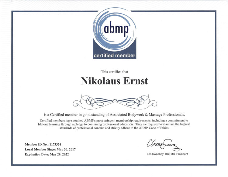 Certified Member of Associated Bodywork and Massage Professionals